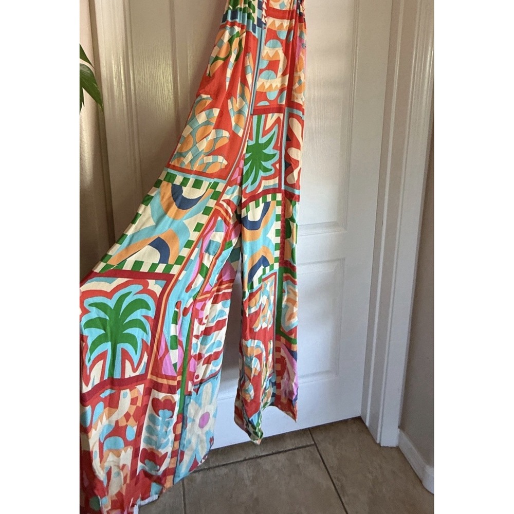 FARM Rio Anthropologie Beaded Strap Tropical Wide Leg Jumpsuit Size S - Picture 8 of 16